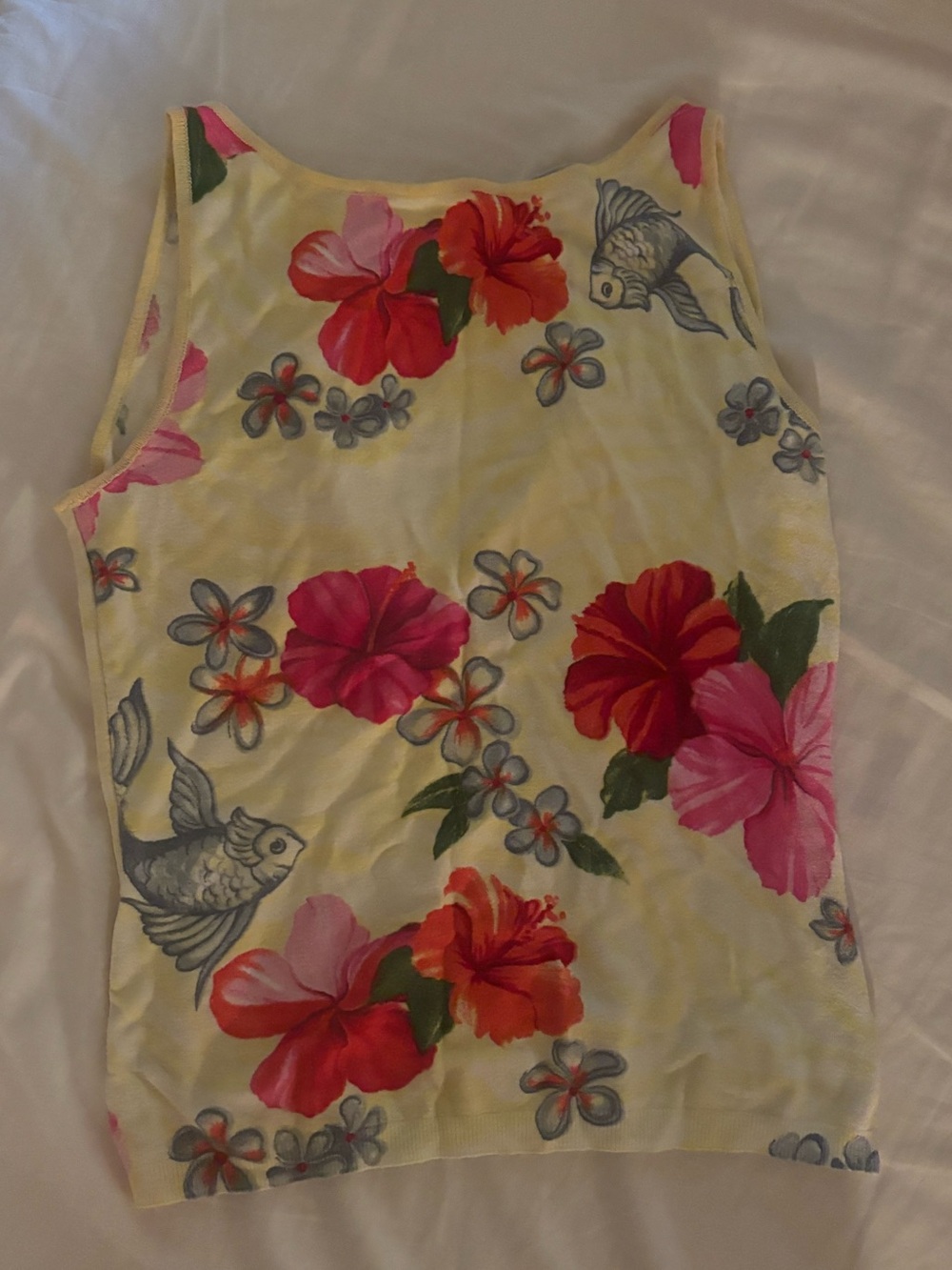 Vintage Y2K Blumarine Mesh Tank Top Archive S/S 2002 Hibiscus Fish Print IT 40